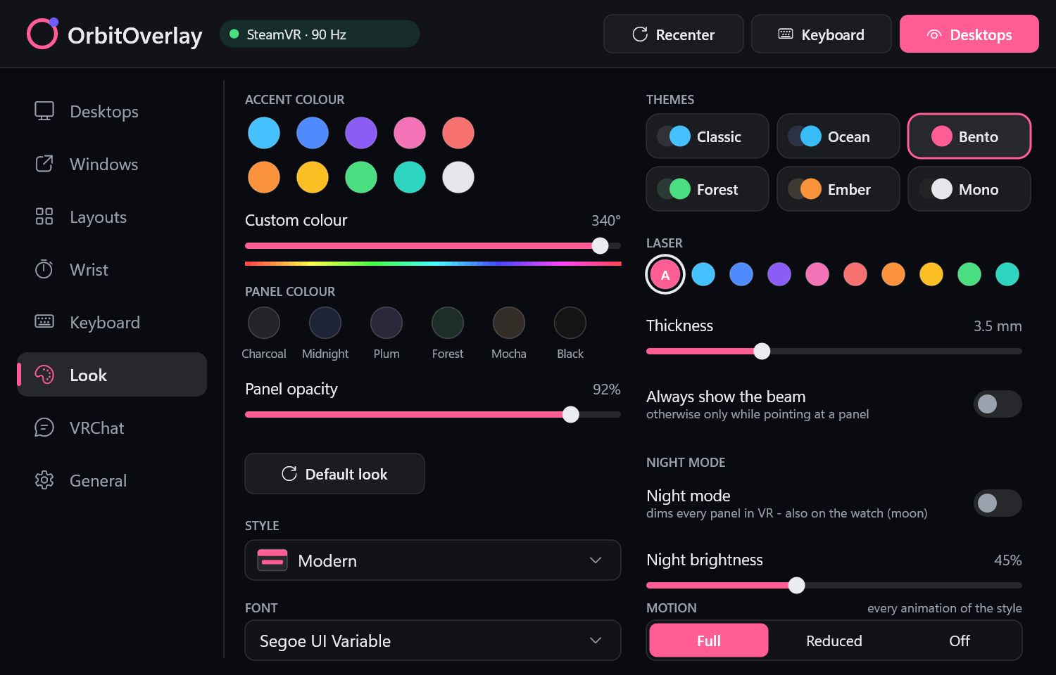 Settings › Look in the Modern style, with Style and Motion