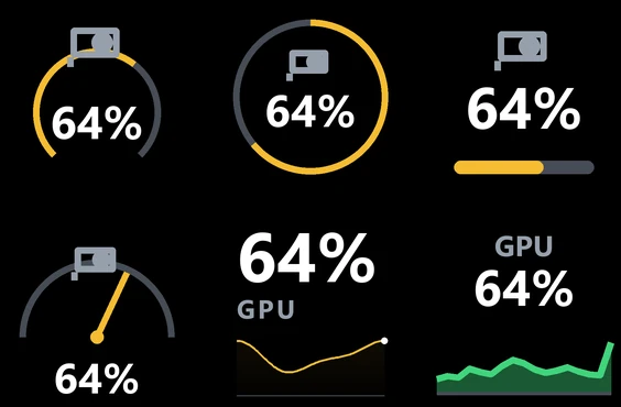 Six live keys showing GPU load in six different styles